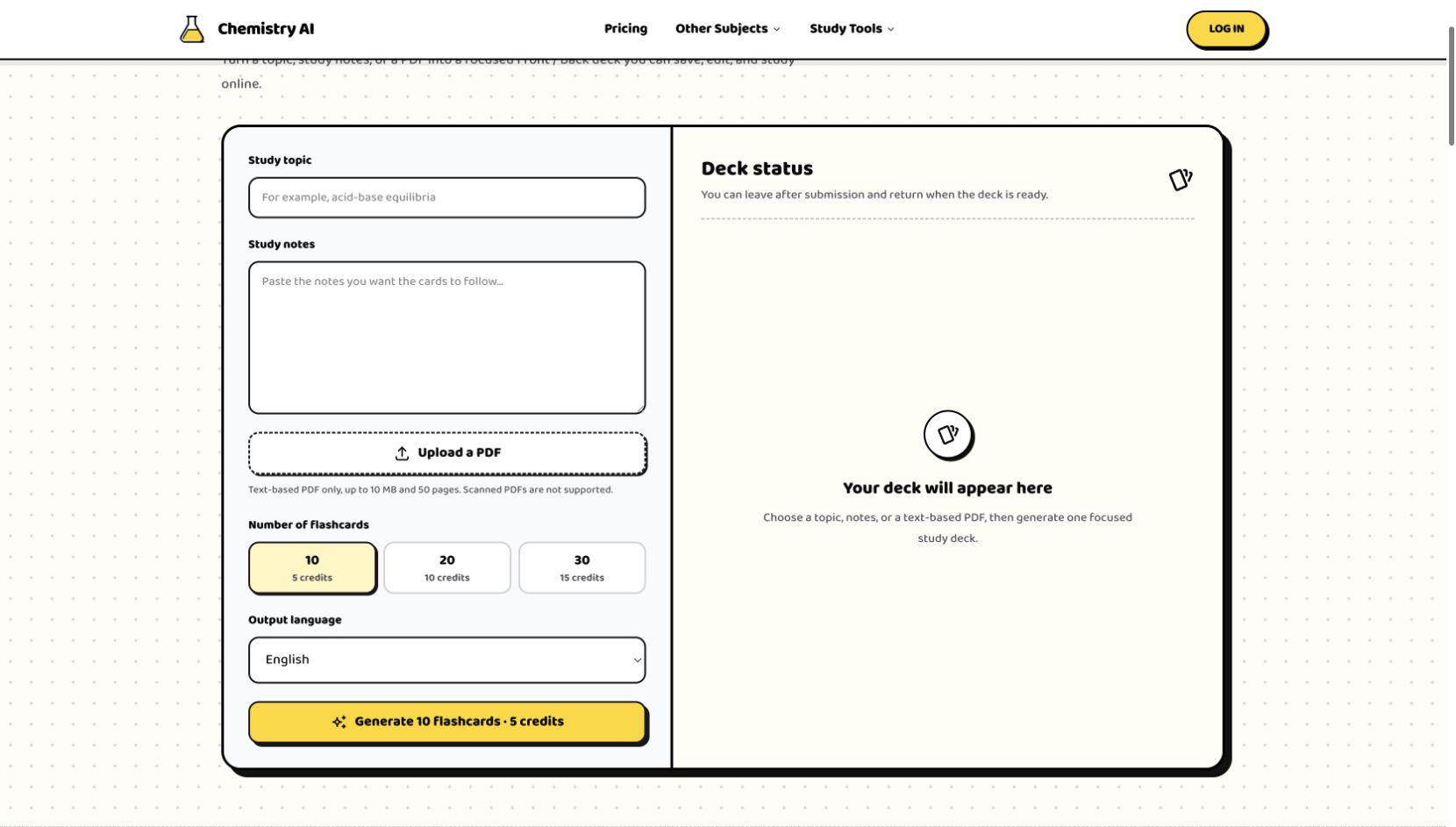 Flashcard deck prepared for active recall